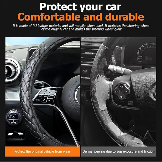 Car Steering Wheel Cover, 14.96" Leather Anti-Slip Vehicle Steering Wheel Protector with Fish Scale Graphic Grip, Automobile Interior Protection, Universal for Sedan Truck SUV (Purple)