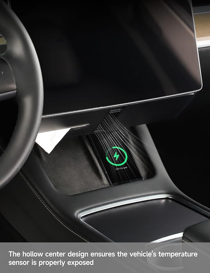 TPARTS Hidden Magnetic (Under Screen) Storage Box for Tesla Model 3/Y with Open-Close Design Center Console Organizer Dashboard Vehicle Tissue Holder with Smart Warm White Light