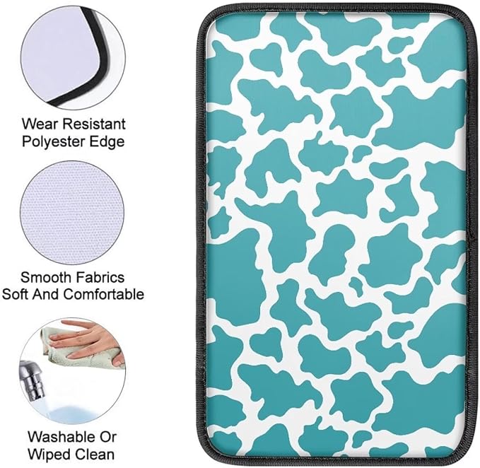 Dreaweet Car Center Console Cover Cute Blue Cow Print Car Accessories for Women Girly Universal Car Armrest Cover for Truck SUV Sedan,Car Arm Rest Cover Pad