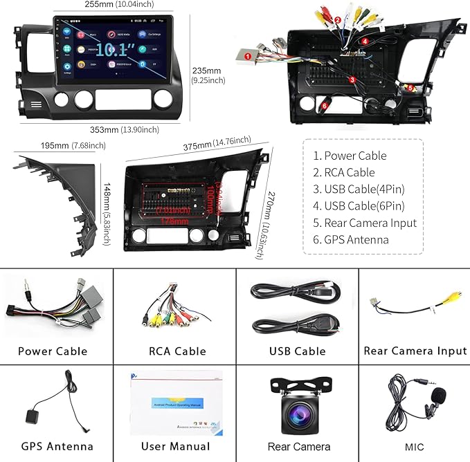 [5GHz-WiFi/Android 15] for Honda Civic 2006-2011 Wireless Carplay Android Car Stereo Support Wireless Android Auto with GPS Navigation AHD Backup Camera FM RDS Radio Receiver EQ SWC 2G+64G