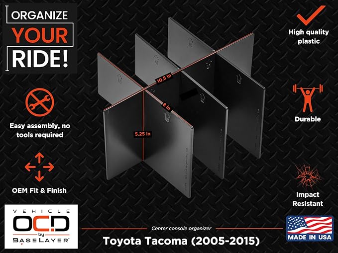Vehicle OCD - Center Console Organizer for Toyota Tacoma (2005-2015) - Made in USA - SLX100