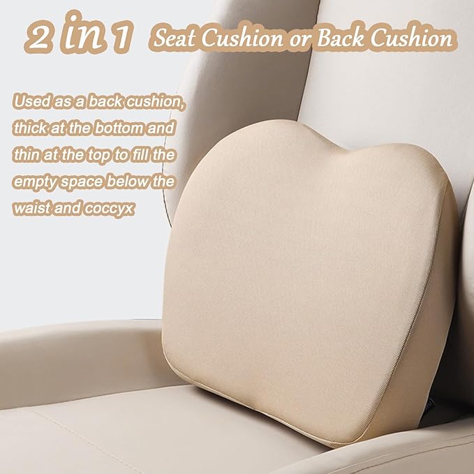2 in 1 Wedge Car Cushions or Lumbar Support for Driving - 3.5 Inches Soft Memory Foam Driver Seat Cushion for Car Truck - Comfort Coccyx Cushion for Tailbone & Back Pain Relief, Gray