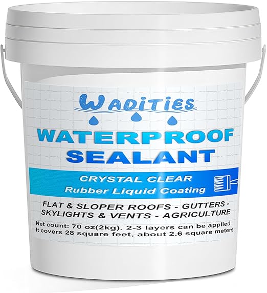 Waterproof Sealant Clear 2L(70 oz), Wadities Wall Bathroom Roof Water-Based Waterproof Coating, Invisible Repairing Leak Seal Liquid Rubber Sealant for Indoor & Outdoor