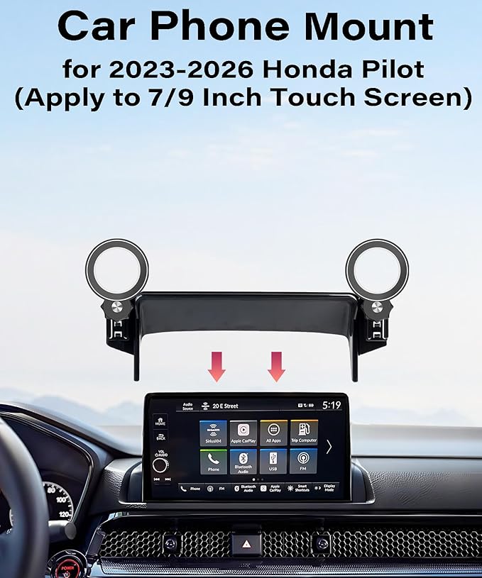Magnetic Car Phone Holder for 2023 2024 2025 2026 Honda Pilot Accessories Apply to 7/9 Inch Touch Screen Fixed Clip MagSafe Passenger Cell Phone Mount Hands-Free 360 Degree Rotation