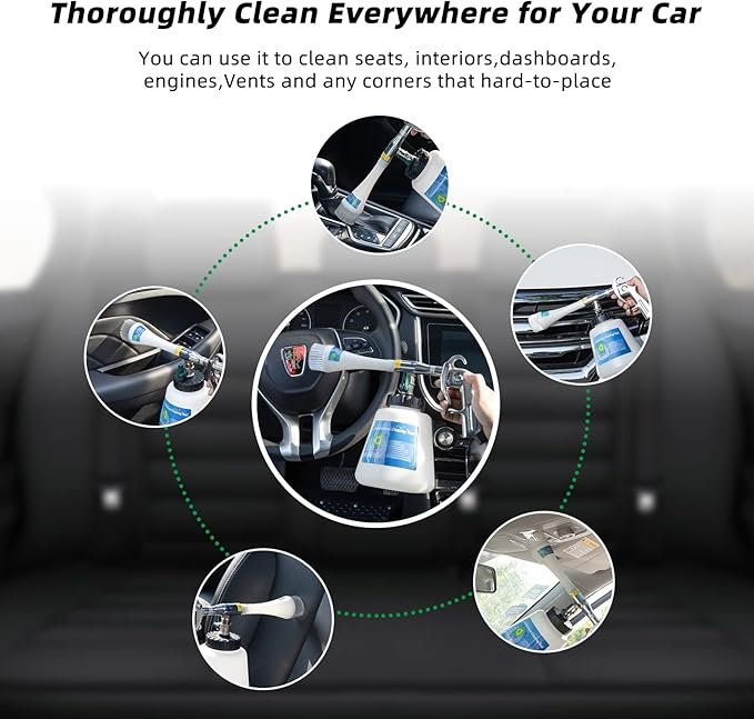 GOCCIDA 8 Car Cleaning Kit, Car Detailing Kit Cleaning Works with Air Compressor (Sponge Cloth + 5 x Brush Tips + Replacement Hose) 8 Parts Car Cleaning kit