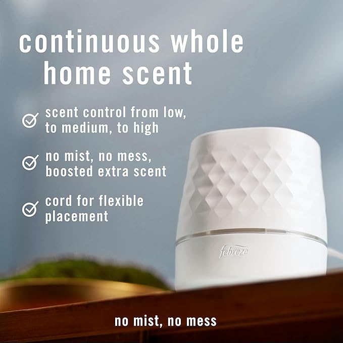 Febreze Plug Scent Booster Starter Kit – Air Freshener, Oil Diffuser, Continuous Scent Device, Includes 2 Gain Refills