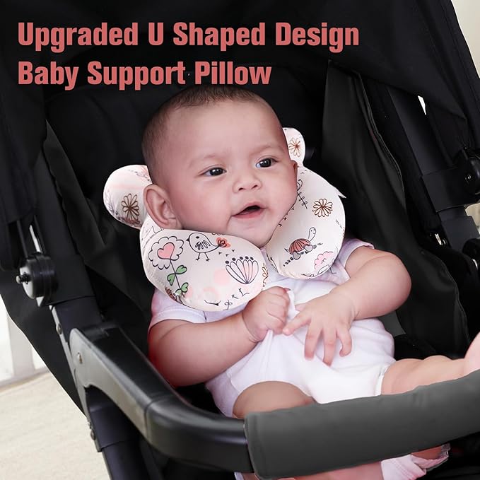 KAKIBLIN Baby Neck Pillow, Upgraded Baby Support Pillow,Babies Head Pillow,Neck Support Pillow for for Car Seat, Stroller, Pushchair,Travel (Hippo)