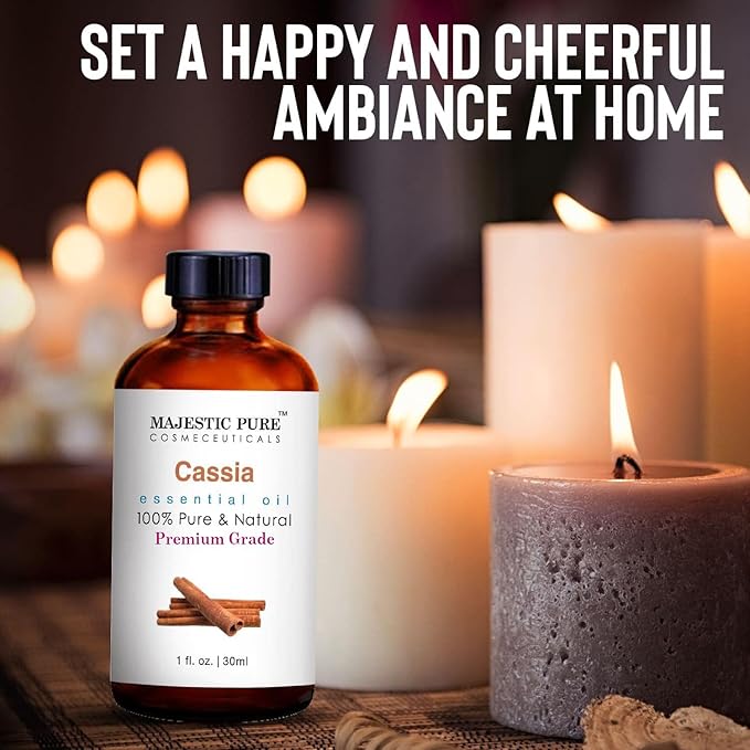 Majestic Pure Essential Oil with Glass Dropper - 100% Pure and Natural - Essential Oils for Diffuser, Aromatherapy, Soap and Candle Making, Cassia Essential Oil, Cassia Oil, 1 Fl Oz