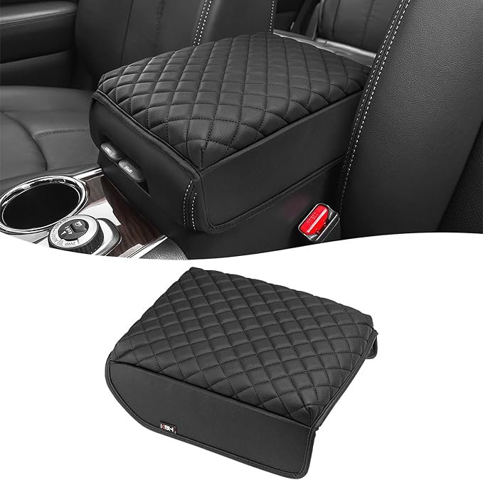 KBH Center Console Armrest Cover for Infiniti QX60 & JX35, Nissan Pathfinder 2013 2014 2015 2016 2017 2018 2019 2020, Vinyl Leather Trim, Middle Console Lid Protector, Anti-Scratch, Black