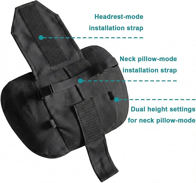 2PCS Car Pillow for Car Neck Pillow for Driving Seat Neck Support Soft Cushion Back Support Head-Rests for Vehicle Sleeping with Elastic Adjustment Strap (Black, Head and Lumbar)