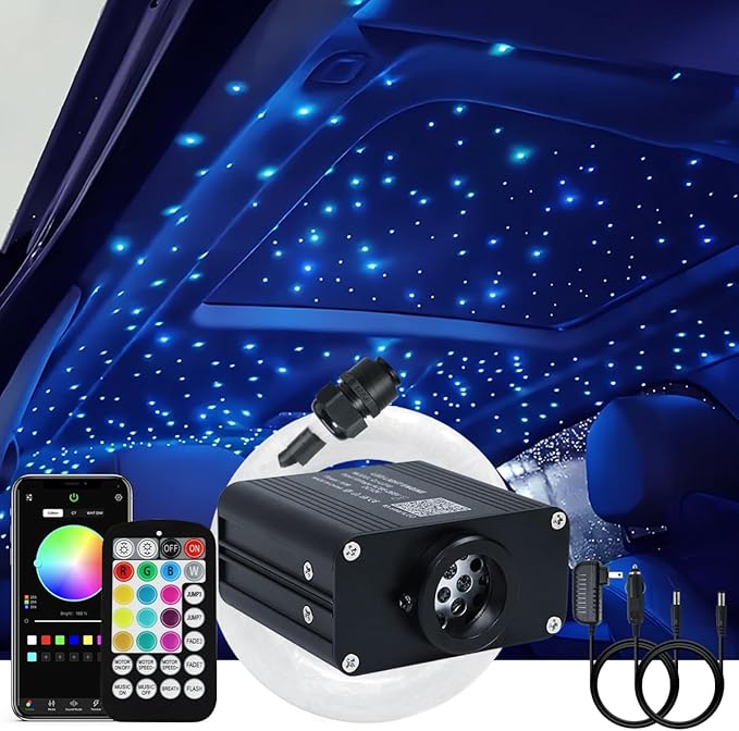 AKEPO Small Size 16W Twinkle APP Fiber Optic Lights, Music Activated 9.8ft/3m*500pcs*0.03in/0.75mm Optical Fiber RGBW Starlight Headliner Kit for Car Truck Star/Home Ceiling