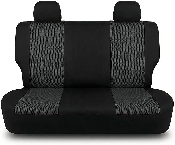FH Group Automotive Rear Car Seat Covers for SUV, Trucks, Sedan and More - Universal Fit Front High Back & Rear Solid Bench Design Interior Accessories - 3D Mesh Fabric Center Panel - Black