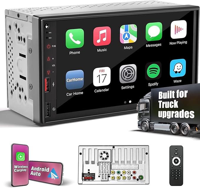 【SOOEMAKA】 Radio for Truck,Double Din Car Stereo with Wireless Carplay&Android Auto,7 inch Truck Radio Upgrade PD/QC 3.0 Fast Charging/16~36V/Bluetooth 5.1/AM/FM/DSP/SUB/SWC