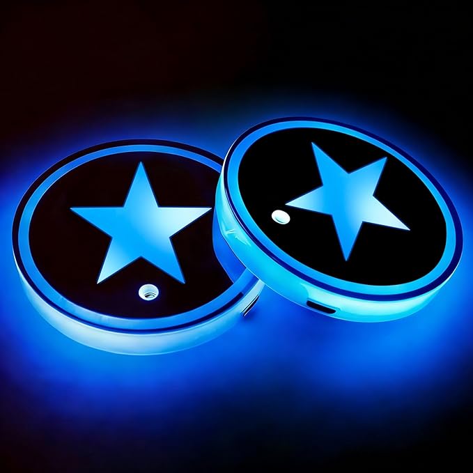 Pentagram LED Cup Holder Lights for Car,2Pcs LED Light Up Cup Holder Coasters 7 Colors 3 Modes,Waterproof Interior Atmosphere Lamp,Car Decor Accessories Pentagram Gifts for Women Men