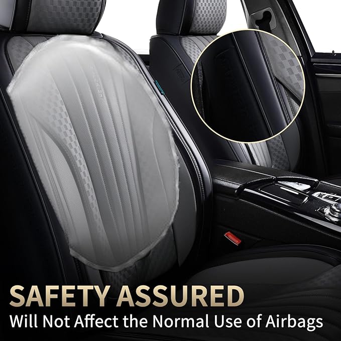 FLORICH Car Seat Covers, Premium Leatherette Car Seat Covers Front Seats, Automotive Vehicle Seat Cushions, Waterproof Seat Protectors for Sedans Cars SUV Trucks, Black&Gray