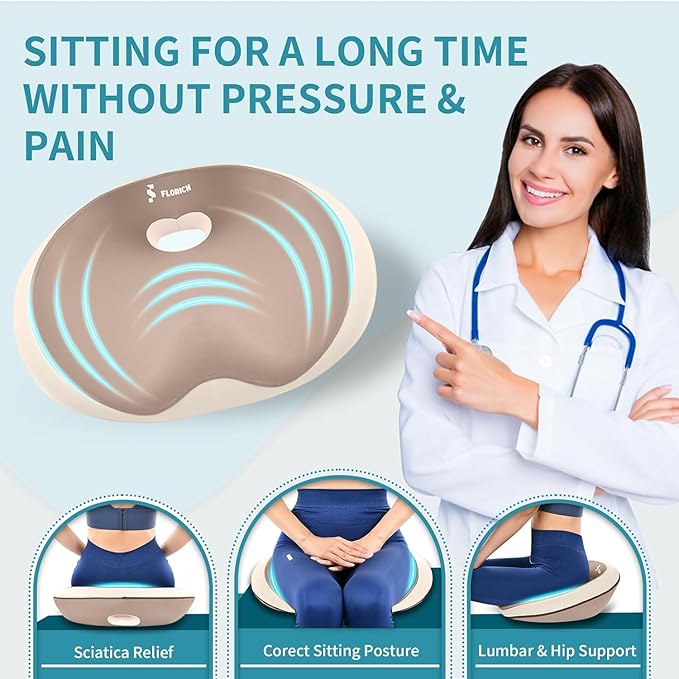 FLORICH Seat Cushion Lumbar Support Pillow for Office Chair, Car Lower Back Support, Ergonomic Desk Chair Pillow for Butt and Back Support of Memory Foam Seat Pad(Brown)
