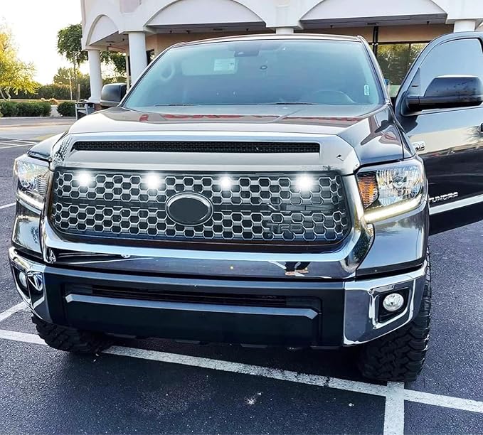 iJDMTOY 4pc Black-Out Smoked Lens Xenon White Full LED Front Grille Clearance Light Kit Compatible with Toyota 2018-2021 Tundra w/Honeycomb, Non-TRD, Non-Horizontal Beam Grille