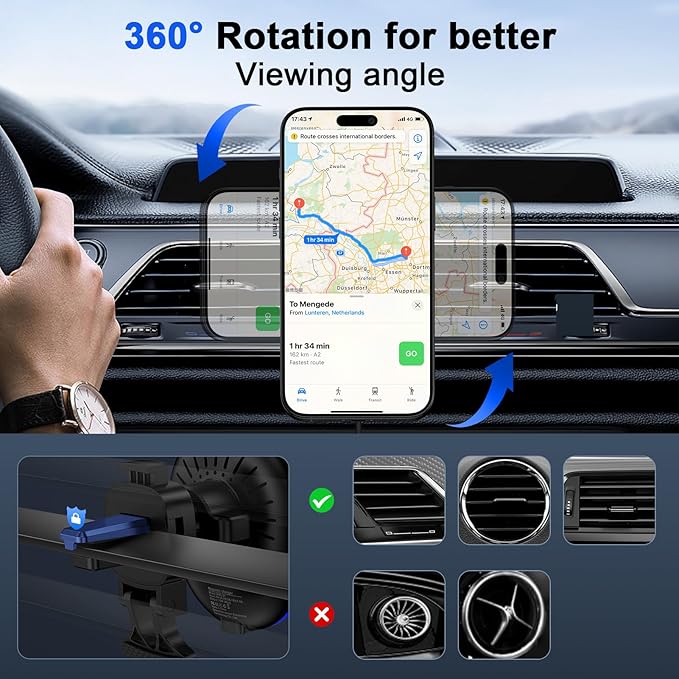 15W MagSafe Car Mount Charger Samsung Android Wireless Car Charger for Samsung Galax S26 Ultra/Z Fold Flip 7/S25 Ultra/S24 FE/S23,Magnetic Air Vent Phone Holder Fast Charging for iPhone 17e,Pixel 10A