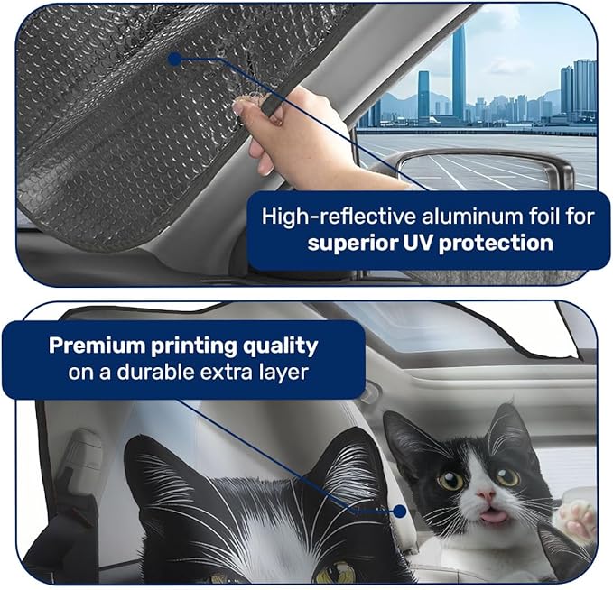 GENANY Tuxedo Cat Family Windshield Sun Shade for Car SUV Truck (55x30 inches), Sun Shade Windshield, Shades for Windows, Protector Blocks UV, Spring Car Decor