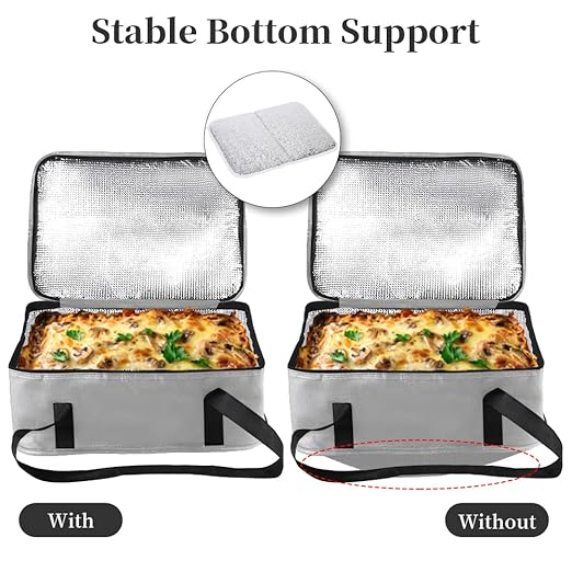 Bodaon Insulated Casserole Carrier Bag, Fits 9"x13" and 11"x15" Baking Dish with Lid, Casserole Carriers for Hot or Cold Food for Transport (Grey)