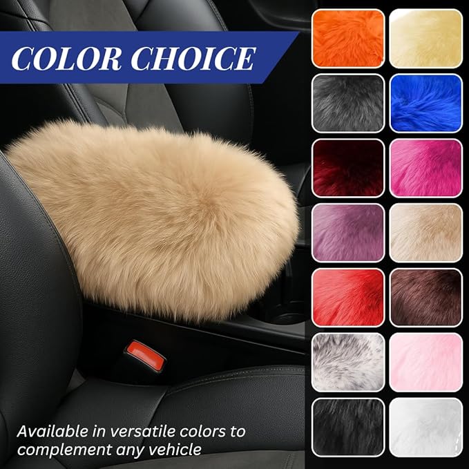 Andalus Brands Pure Australian Sheepskin Fluffy Car Center Console Cover, Luxurious Non-Shedding Furry Arm Rest Cover for Car, Versatile for All Seasons, Camel Brown - (11.47" X 6.3")