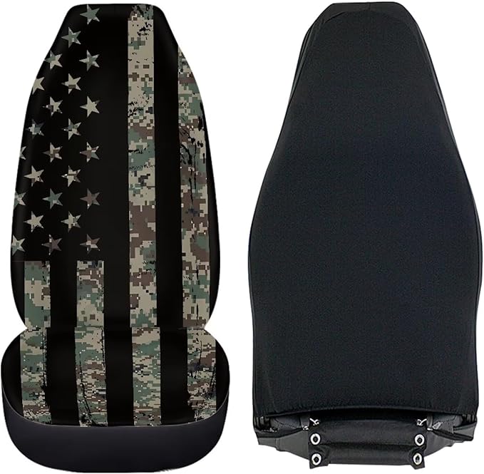 ELEQIN Camo American Flag Seat Covers, Car Seat Covers Front Seats, Car Seat Cushion, Front Car Seat Covers Canvas Car Seat Protector Universal Fit Most Cars