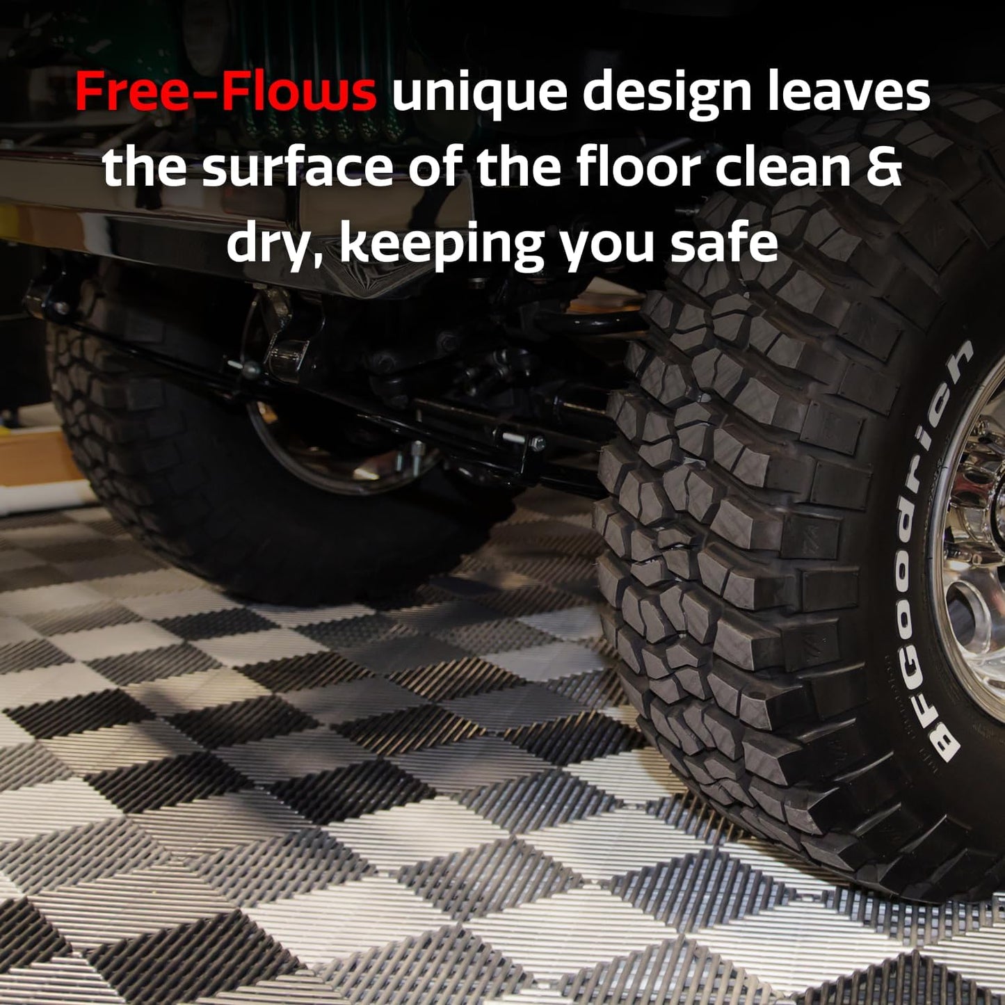 Big Floors RaceDeck Free-Flow Open Rib Self-Draining Design, Durable Copolymer Plastic Interlocking Modular Garage Flooring Tile (24 Pack), Red