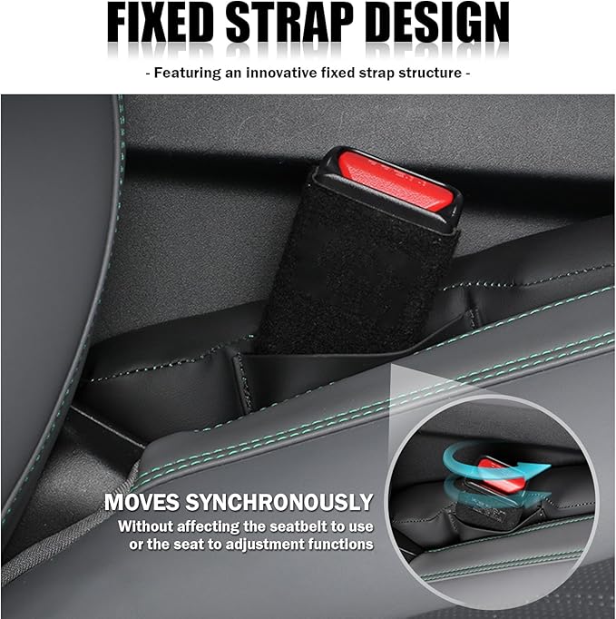 2026 New Car Seat Gap Filler 2 Pack,Leather Seat Gap Filler Strip with Fix Strap to Avoid Items from Falling,Universal Car Seats Gaps Plug Cars Interior Accessories