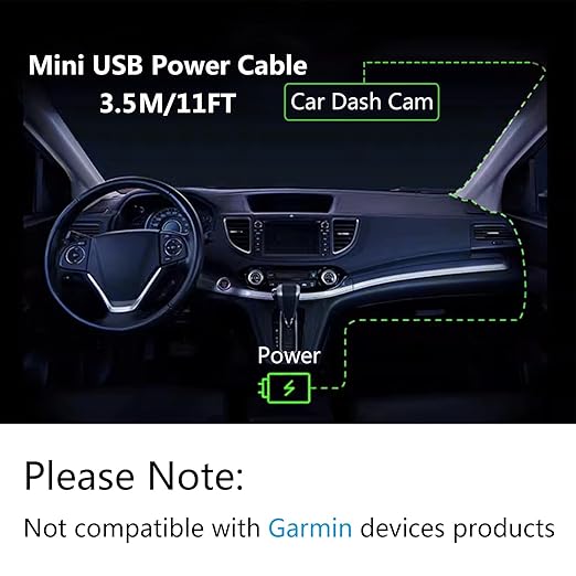 Dash Cam Mini USB Power Cable, Left Angle 90 Degree Mini USB with Dual USB Port Fast Power Supply, for 12V-24V Car and Truck Dash Cam, GPS Navigator, MP3 Player and Other USB Devices