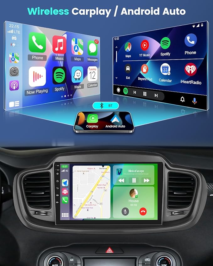 4+64G for KIA Sorento 2015 2016 2017 2018 2019 2020 (with Big Screen) Android Car Stereo with Wireless Carplay/Android Auto - 10 Inch Touchscreen Radio with 32EQ DSP/WiFi/GPS/SWC, AHD Rear View Camera