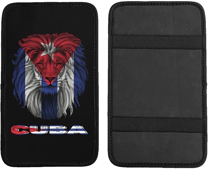 Vintage Cuba Cuban Flag Lion Head Auto Center Console Armrest Cover Car Handrail Box Cushion Pad Mat Universal Fit Most Vehicle Sedan Truck SUV Soft Comfort Decor Accessories