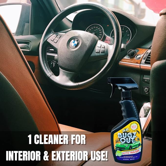 Bugz Out Car Bug Cleaner, Remover & Wash - Spray Bugs, Tar, Bird Poop Off Exterior of Car & Windshield. Remove Black Streaks Without Scratching or Removing Paint. 24 oz bottle w/ Microfiber Cloth