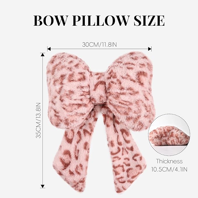 2 Pack Bow Car Headrest Pillow Comfortable Soft Plush Head Rest Cushion, Neck Pillow for Driving Office Use and Car Interior Decoration (Pink Leopard)