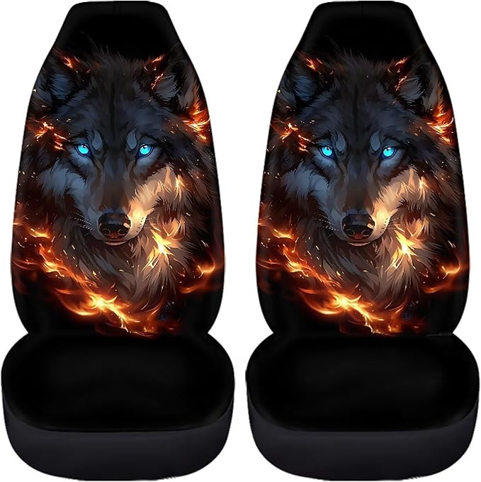 Car Seat Covers Front Seats Only Breathable Fire Wolf Cool Car Seat Cover for Additional Protection Fashion Auto Interior Accessories Easy Installation Universal Fit Most Cars