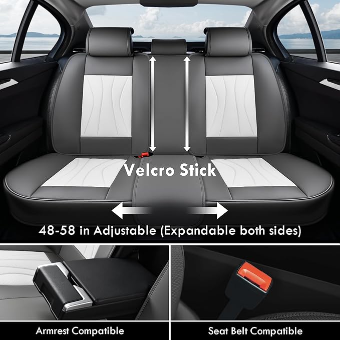 Coverado Front and Back Seat Covers, Waterproof Car Seat Cover, 5 Seat Leather Seat Cover for Cars, Universal Car Seat Protector, Automotive Seat Cover Car Seat Cushion Fit for Most Cars (Gray&White)