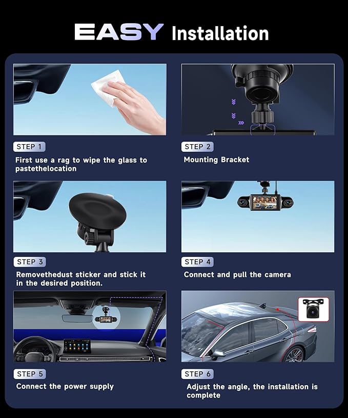 360° Dash Cam Front/Rear/Inside/Side 4-Channel Dash Camera FHD 2K+1080P×3 Car Dash Cam with WiFi, APP Control, 64GB SD Card Included, 8 IR Night Vision, G-Sensor, 24/7 Parking Mode