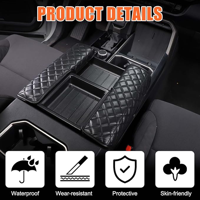 TOYCIDFG Center Console Armrest Cover Cushion Pad Compatible with Toyota Tundra Sequoia 2022-2025, Waterproof Cushion Pad Car Accessories (Black)