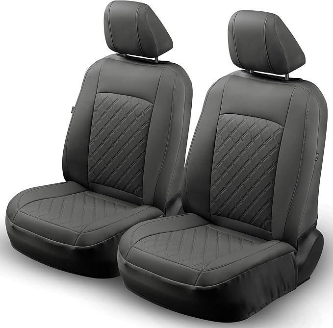 GIANT PANDA 2PCS Front Car Seat Cover for Subaru Outback Forester Crosstrek Legacy Impreza, Faux Leather Bucket Seat Covers (Black)