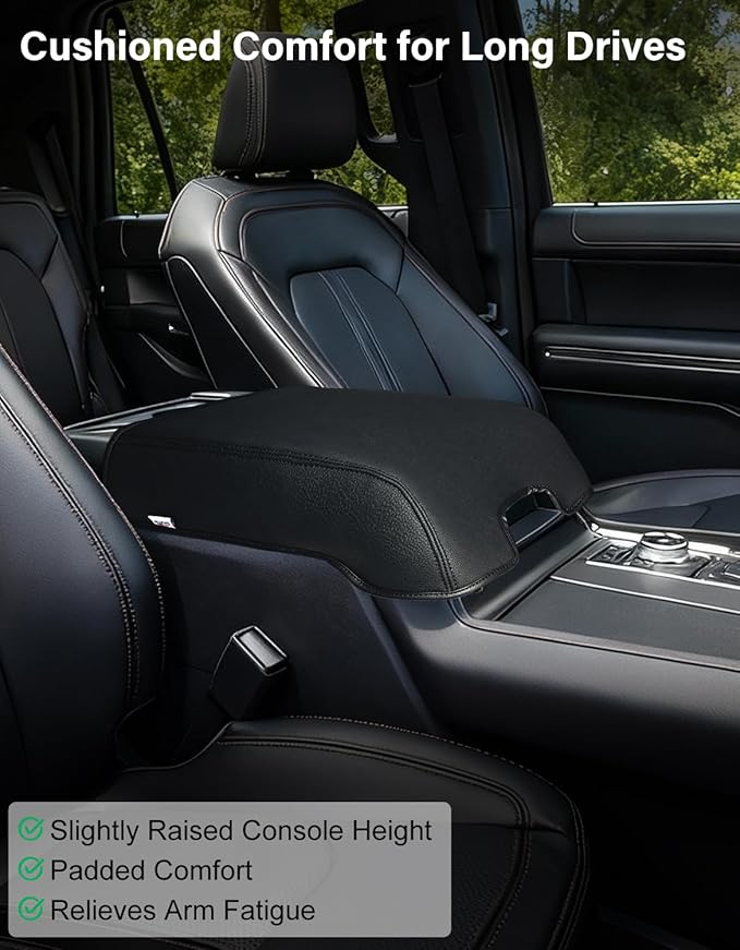 Center Console Armrest Cover for 2015-2020 F150 Accessories, F250 F350 F450 2017-2022, Expedition 2018-2024, Vinyl Leather Middle Console Cover Armrest Protector, Anti-Scratch, Black