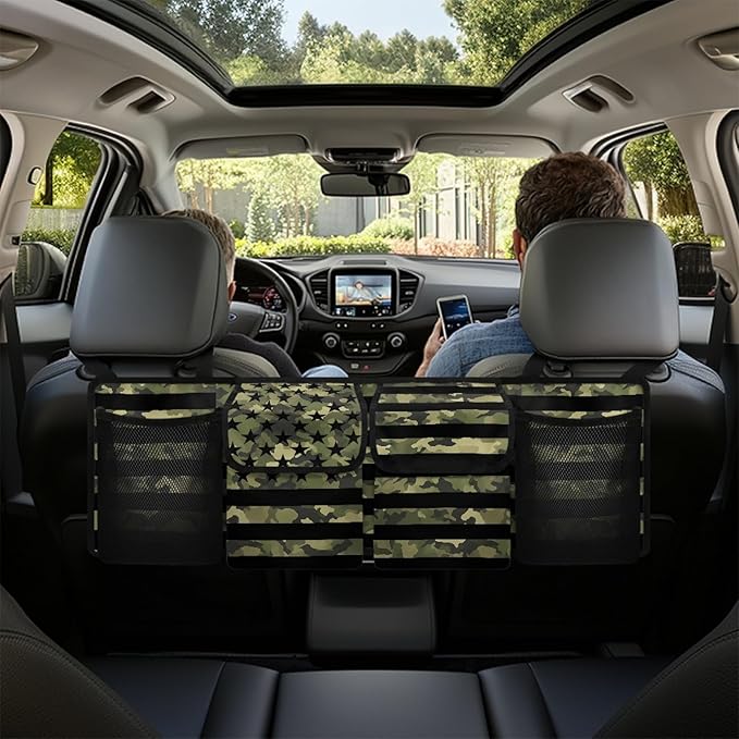 Camo USA Truck Organizers for Men Waterproof Back Seat Organizer Hanging Storage Bins, Foldable Backseat Organizer for SUVs & Sedans, Sturdy Car Organization Accessories