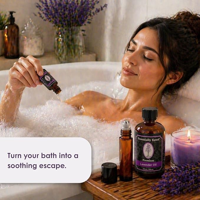 Essentially KateS Lavender Oil – 100% Pure & Natural, Steam-Distilled, with Glass Dropper, Roll-On Bottle & Sprayer for Aromatherapy, Skin & Home Use