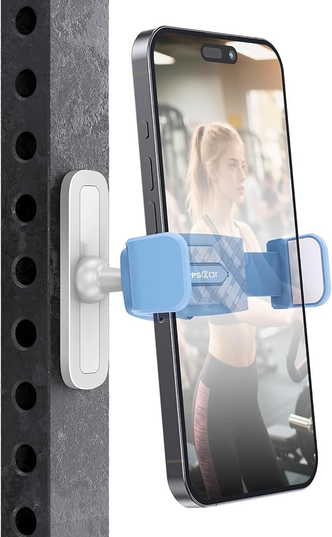 APPS2Car Gym Magnetic Phone Holder, 360 Adjustable, Compatible with 4.7-6.5" Smartphones, Alloy Base and Joint, Gym Accessories for Women, Blue