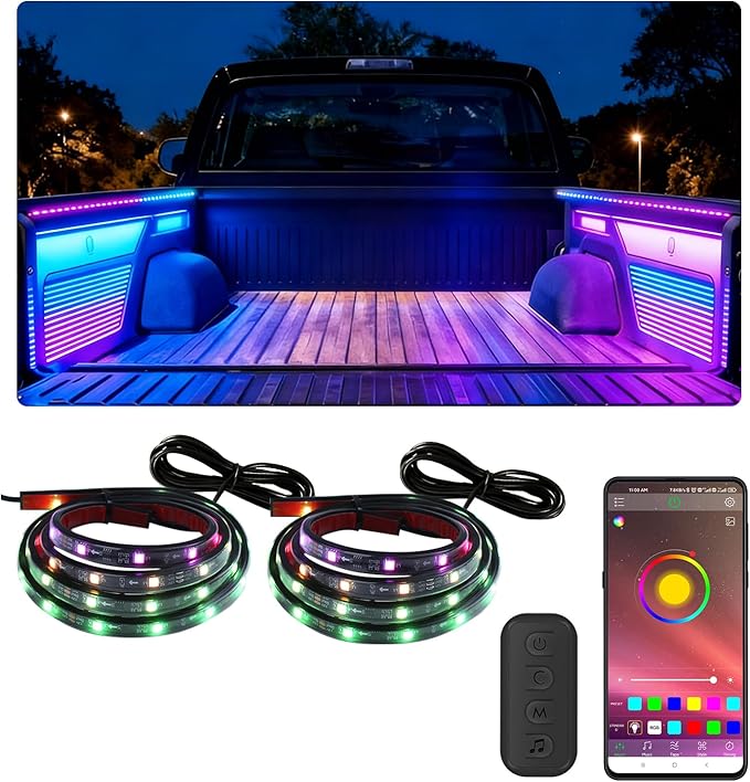 Truck Bed Lights 2Pcs - Multicolor 16 Million Colors,APP & Built-in Control,IP67 Waterproof,Music Sync,12V DC,60-Inch