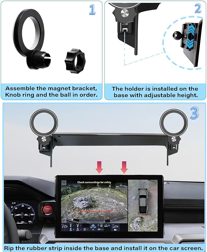 Car Phone Holder for 2024 2025 2026 Toyota Tacoma/2025 Toyota 4Runner Accessories Apply to 14 Inch Touch Screen Fixed Clip MagSafe Passenger Cell Phone Mount Handsfree 360° Rotation