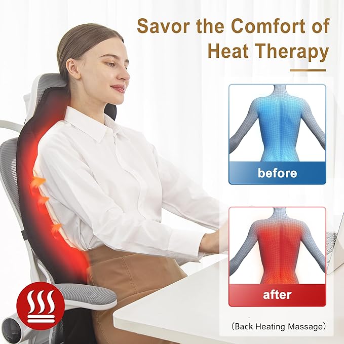 Back Massager Chair Pad with Heat, Back Massager for Back Pain Relief, Chair Massager with Vibration, Portable Massage Chair Pad for Office Use, Matte Black