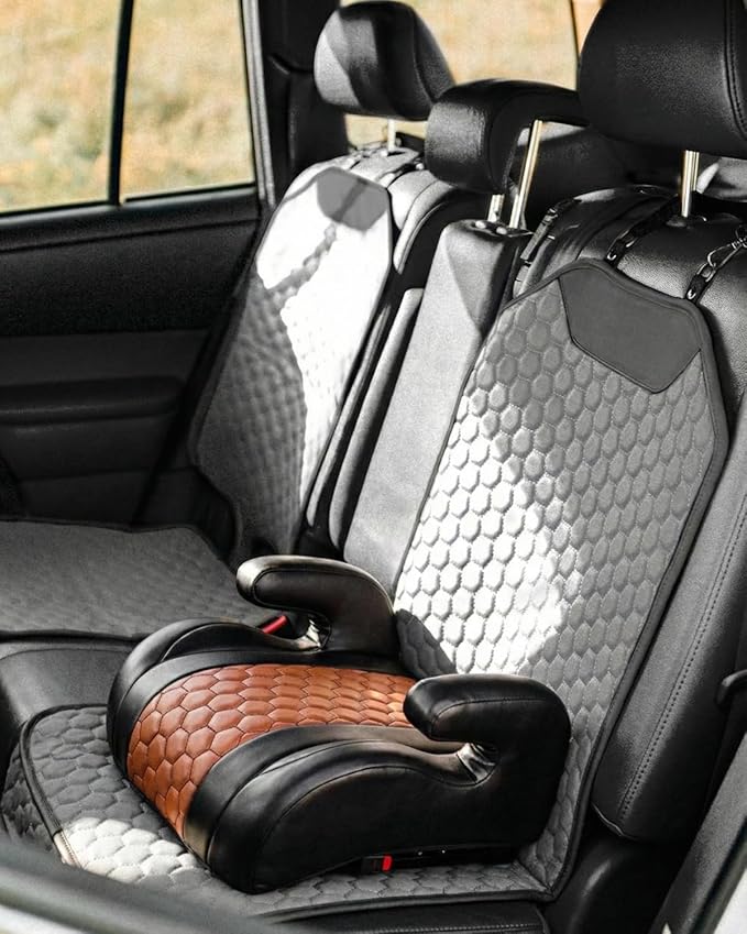 Owleys Set Seat Back Organizer & Car Seat Protector Hexy Waterproof & Non-Slip Protector for Child Car Cushion for Leather and Fabric Seats (Gray)