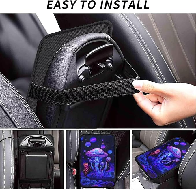 Center Console Cover Mushrooms Style Car Truck Interior Accessories Cute Boho Console Cover Purple Pink Armrest Cushion Pad Universal Fit for Most Vehicle, SUV, Truck