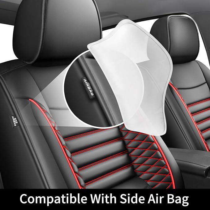 Fit Crosstrek Car Seat Covers for Subaru Crosstrek 2016-2025 2026 - Upgraded Premium Waterproof & Breathable Leather, Airbag Compatible,All-Weather Seat Cushion Protector(Full Set,Black+Red)