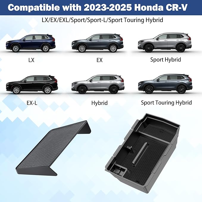 Center Console Organizer for 2023-2025 Honda CR-V, 2-Layer Armrest Storage Tray & Charging Station Caddy, ABS Car Interior Accessories OEM Style Leather Texture-2PCS