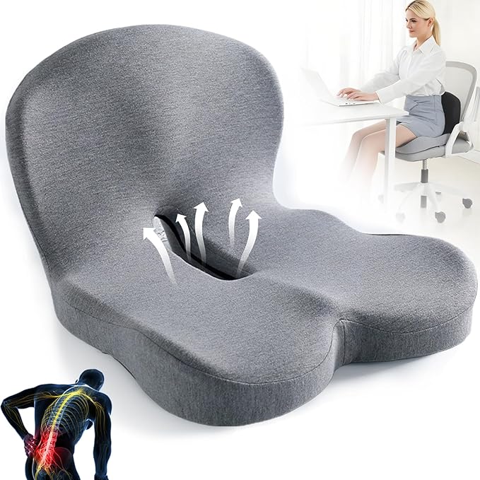 Back and Seat Cushion,Truck Seat Cushion for Long Driving,Ergonomic Non Slip Memory Foam Seat Skin with Back Support,L-Shaped Lumbar Support,Breathable & Machine-Washable,for Car,Office,Home